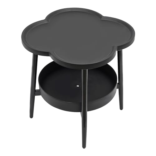 2-Tier Modern Side Table for Couch, Four-Leaf Clover Shape End Table Small Nightstand Coffee Tea Table Snack Table Sofa Side Table with Storage for Living Room Bedroom - color: Black