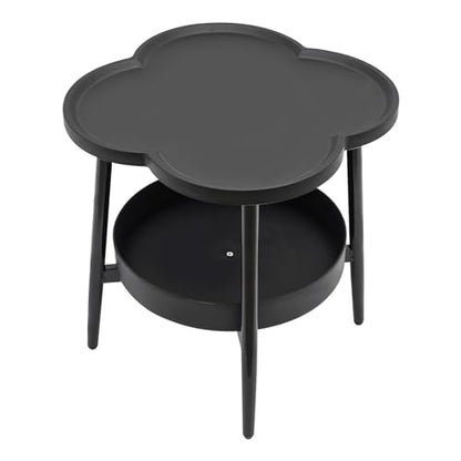 2-Tier Modern Side Table for Couch, Four-Leaf Clover Shape End Table Small Nightstand Coffee Tea Table Snack Table Sofa Side Table with Storage for Living Room Bedroom - color: Black