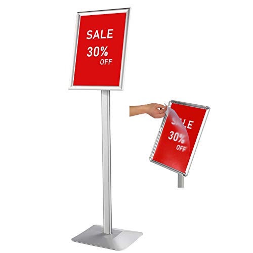DISPLAYSWORKER Adjustable Heavy Duty Pedestal Sign holder floor Stand,sign stand poster stand Aluminum Snap Open Frame,Standing Floor for 11x 17 inch,Vertical/Horizontal View,SILVER - color: silver aluminum frame, size: 11-x-17-inch