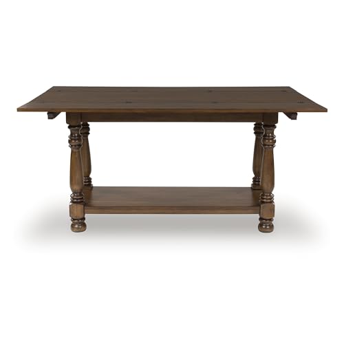 Signature Design by Ashley Sturlayne Flip Top Sofa Table, Expandable Console to Dining Table, Drop Leaf Design with Hardwood Solids, Space-Saving Multi-Use Furniture for Living Room, Brown - color: Brown, style: Sofa Table