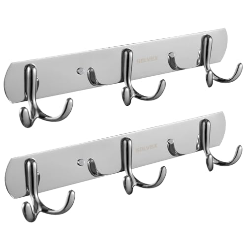 SOLVEX Coat Rack Wall Mount,2 Pack Coat Hooks Wall Mount, Hat Rack Key Holder Bag Hanger for Wall,Wall Hooks for Hanging,Purse Hanger Towel Hooks for Bathroom SP-60301 - color: Silver, size: 2 Pack-3 Hooks
