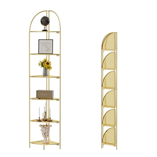 Crofy 6-Tier Foldable Corner Shelf, Metal Gold Frame & Shelves | Corner Plant Stand, Corner Display Rack, Multipurpose Shelving Unit for Living Room, Bedroom and Bathroom - color: Gold Frame & Gold Shelf, size: 6 Tier