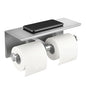 Double Bathroom Toilet Paper Roll Holder with Shelf Wall Mount Tissue Roll Holder Stainless Steel Wall Mounted RV Tissue Rolls Holders Toilet Paper Holders with Shelf, Silver