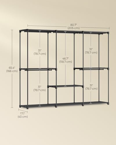 SONGMICS Portable Closet, Freestanding Closet Organizer, Clothes Rack with Shelves, Hanging Rods, Storage Organizer, for Cloakroom, Bedroom, 80.7 x 17.1 x 65.4 Inches, Black URYG035B01 - size: 80.7"L x 17.1"W x 65.4"H