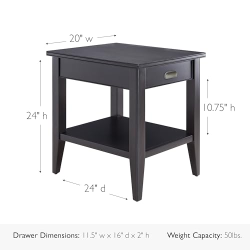 Leick Home Laurent End Table, Solid Wood, 1 Drawer, Bottom Display Shelf, Easy Assembly, for Bedroom/Living Room, Black, 24.0 in L x 20.0 in. W x 24.0 in. H, 10507-BK - color: Black