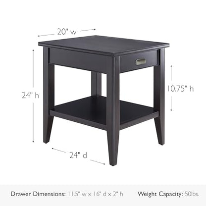 Leick Home Laurent End Table, Solid Wood, 1 Drawer, Bottom Display Shelf, Easy Assembly, for Bedroom/Living Room, Black, 24.0 in L x 20.0 in. W x 24.0 in. H, 10507-BK - color: Black