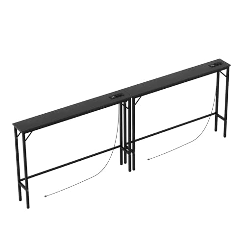 Aduanbang 78.7 inch Narrow Console Table with Outlet, Sofa Table Set of 2, Behind Couch Table, Long Entryway Tables with Charging Station, for Living Room, Rustic Brown - color: Black, size: 5.9"D x 78.7"W x 30"H