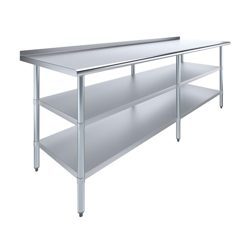 AmGood Stainless Steel Work Table with 1.5" Backsplash and 2 Shelves | Metal Kitchen Food Prep Table | NSF (96" Long x 30" Deep) - size: 96" Long x 30" Deep
