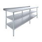 AmGood Stainless Steel Work Table with 1.5" Backsplash and 2 Shelves | Metal Kitchen Food Prep Table | NSF (96" Long x 30" Deep) - size: 96" Long x 30" Deep