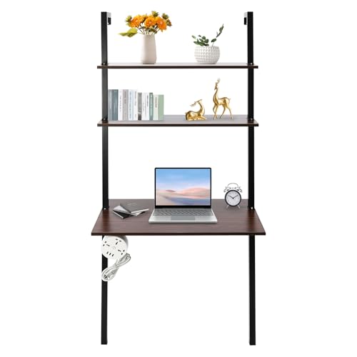 2-Shelf Industrial Wall Mount Ladder，Wall Mount Computer or Writing Desk, Computer Laptop Desk with Shelves，Floating Desk with Storage, Wall Table for Home Office, Black (20" Dx30 Wx72.5 H) - color: Black/ Brown (30"w)