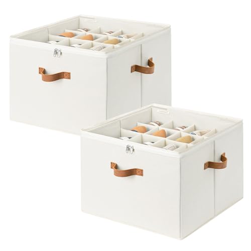 StorageWorks 2 Pack Shoe Organizer for Closet, Foldable Shoe Storage Box with Adjustable Dividers, Fabric Shoes Container, Stackable Storage Bins for Boots, Sneakers, Fits up to 16-32 Pairs, Beige - color: Beige, size: Medium-2 Pack