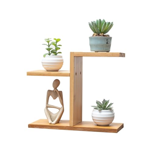 Mini Desktop Plant Stand Indoor Multi-Layer Window Sill Flower Stand Bamboo Succulent Window Sill Stand Bracket For Home , Office, Living Room, Bedroom Plant Display(Three-Layer)