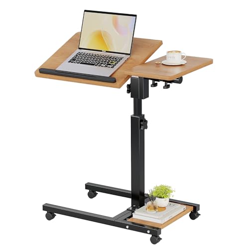Furist Mobile Adjustable Height Laptop Stand PC Computer Portable Notebook Swivel Laptop Desk Rolling Table Desk Cart Tiltable with Wheels Casters& Mouse Pad Table，Natural - color: Natural