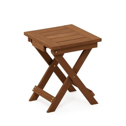 Furinno TIOMAN Folding Outdoor Side Table, Wooden Patio End Table for Garden, Porch, Balcony, Teak Oil, Light Wood - size: 13.7"D x 14.1"W