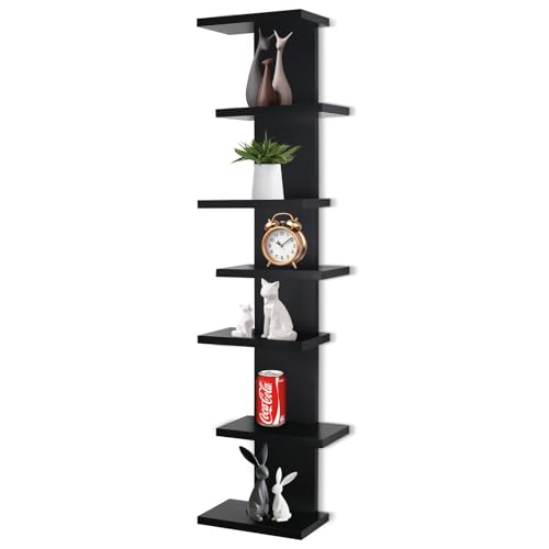 VIWODS 7 Tier Wall Shelf Unit-Black Floating Shelves for Home Decor, Modern Unique Asymmetric Design for Bedroom & Living Room Storage - color: Black, size: 7 Tier shelf