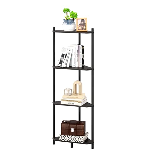 Corner Shelf Stand - 3 Tier Bamboo Small Corner Bookshelf for Office Kitchen Bedroom Plant Stand Living Room Decor Small Space (Black, 4 Tier) - color: Black, size: 4 Tier