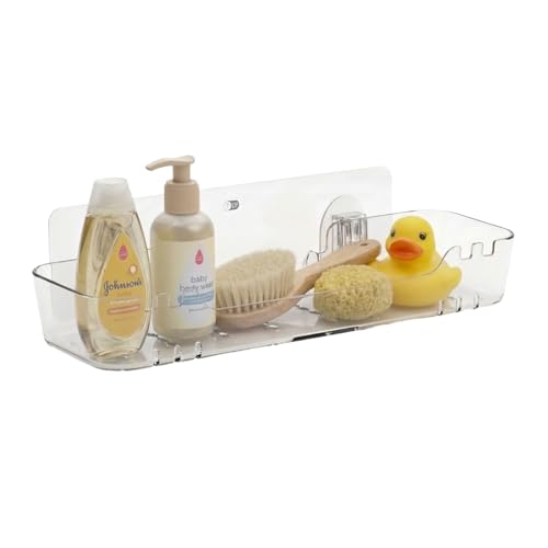 Acrylic Shower Shelf – Adhesive, No-Drill Bathroom Wall Shelf, Clear 12.2" x 3.54" x 1.77" Slim Organizer with Fast Drainage for Shower & Sink Toiletries - size: Medium
