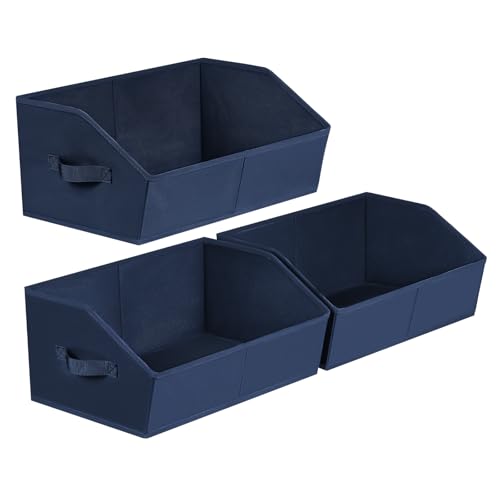 Closet Baskets for Shelves Trapezoid - Decorative Storage Baskets with Handle, Closet Bins for Organization, Shelf Storage Bins for Clothes, Books, Home, Office, 3 Pack, Navy Blue - color: Navy Blue, size: Large -3 Pack