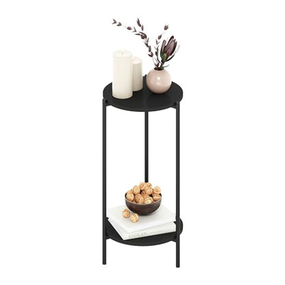 Furinno BESI Plant Stand Indoor, 2-Tier Round Plant Shelf, Metal Flower Pot Plant Stand, Balcony, Patio, Garden, Americano - color: Americano