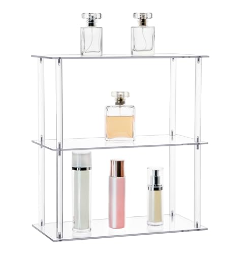Jusalpha Rectangular 3 Tier Clear Acrylic Tabletop Display Stand，Bathroom Vanity Cosmetic Makeup Organization Shelves, Home Decor Display Stand (3 Tier, Rectangular) - size: 3 Tier, Rectangular