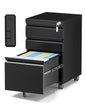 3 Drawer Mobile File Cabinet with Lock,Under Desk Rolling File Cabinet for Home Office Fits Legal/Letter/A4 File (Unassembled,Black) - color: Black, size: 14.6"W x 24.4"H x 17.3"D
