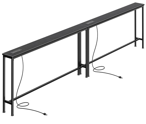 SUPERJARE 110.2 Inch Sofa Table with Power Outlets and USB-C Ports, 5.9 Inch Narrow Console Tables, Entryway Hallway Couch Tables with Storage, Behind Sofa, Small Spaces, Living Room, Black - color: Black, size: 5.9''D x 110.2''W x 29.7''H
