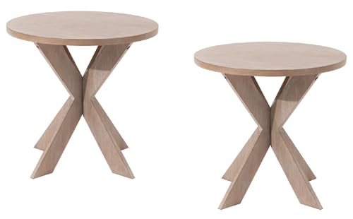 COZAYH Set of 2 Farmhouse Cross Leg end Table, French Country Accent Side Table for Family, Dinning or Living Room, Small Spaces, Modern, Round, Vintage Grey Finish. (2 Pack) - color: Grey