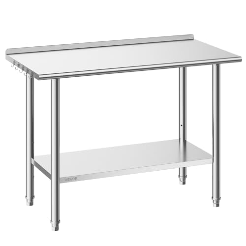 VEVOR Stainless Steel Work Table, 24x48 Inch Food Prep Table, Commercial Kitchen Workstation with Adjustable Undershelf, Metal Heavy Duty Utility Worktable, for Restaurant Home Hotel Garage Outdoor - size: 24*48