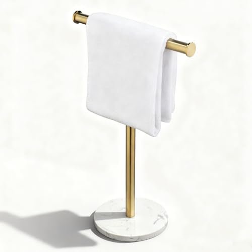 Hand Towel Holder, NEWRAIN Countertop Hand Towel Holder Stand, Stainless Steel Free Standing Hand Towel Rack with Heavy Marble Base, for Bathroom Kitchen & Counter top, Brushed Gold - color: Brushed Gold, style: 1-Tier