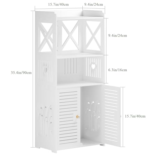 Bathroom Storage Cabinet, Freestanding Bathroom Organizers with Open Storage, Kitchen Pantry Cabinet with Doors, Floor Shelf with Door & Shelves White