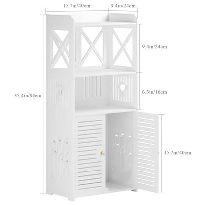 Bathroom Storage Cabinet, Freestanding Bathroom Organizers with Open Storage, Kitchen Pantry Cabinet with Doors, Floor Shelf with Door & Shelves White