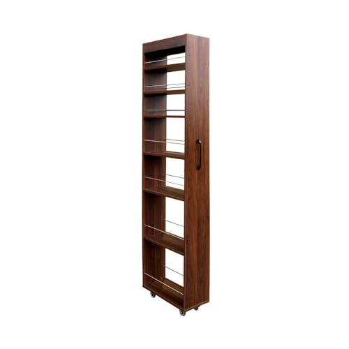 7 Tier Slim Rolling Storage Cart, 68.35" Tall Narrow Pull Out Pantry Organizer Shelves for Kitchen Laundry Bathroom, Space Saving Mobile Utility Cart with Wheels & Handle, Walnut - color: Walnut
