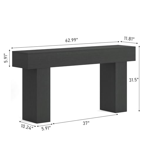 63 Inch Long Console Table for Entryway, Farmhouse Wood Rectangular Sofa Table Behind Couch Table, Narrow Entryway Table for Living Room, Entrance, Hallway, Foyer, Easy Assembly (Charcoal Black) - color: Charcoal Black