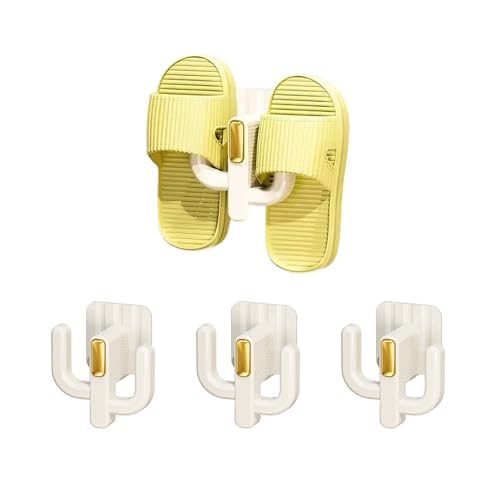 4 Pack Wall Mounted Shoe Rack - Hanging Shoe Organizer with Adhesive Mounts & Hooks - Space Saving Wall Shoe Storage Holder for Slippers, Sandals, RV, Bathroom & Door, White