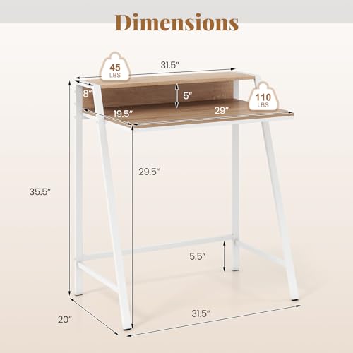 Giantex Small Computer Desk, 31.5" Compact Home Office Desk with Monitor Stand & Sturdy Frame, 2-Tier Space-Saving Study Writing Desk for Small Spaces, Apartment and Bedroom (Natural) - color: Natural