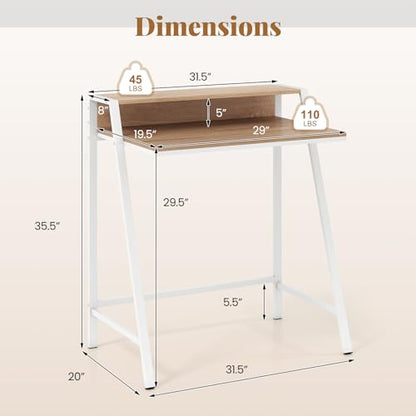 Giantex Small Computer Desk, 31.5" Compact Home Office Desk with Monitor Stand & Sturdy Frame, 2-Tier Space-Saving Study Writing Desk for Small Spaces, Apartment and Bedroom (Natural) - color: Natural