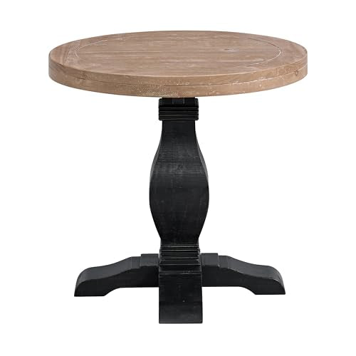 Martin Svensson Home Napa Solid Wood Pedestal End Table, Black & Driftwood | Farmhouse Rustic, Pine Wood, Round Side Table, Nightstand, 2" Plank Top, for Living Room or Bedside, 26" W x 26" D x 25" H - color: Black and Driftwood