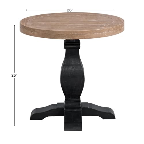 Martin Svensson Home Napa Solid Wood Pedestal End Table, Black & Driftwood | Farmhouse Rustic, Pine Wood, Round Side Table, Nightstand, 2" Plank Top, for Living Room or Bedside, 26" W x 26" D x 25" H - color: Black and Driftwood