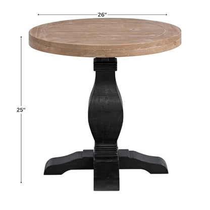 Martin Svensson Home Napa Solid Wood Pedestal End Table, Black & Driftwood | Farmhouse Rustic, Pine Wood, Round Side Table, Nightstand, 2" Plank Top, for Living Room or Bedside, 26" W x 26" D x 25" H - color: Black and Driftwood