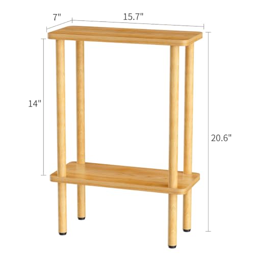 THUMEYE Narrow Side Table 7" Wide, 2 Tier Skinny End Table with Wood Legs, Slim Nightstand/Bedside Table for Small Spaces, with Adjustable Feet, 15.7" L x 20.6" H - color: Burlywood, size: 2-Tier