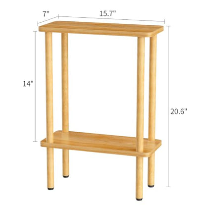 THUMEYE Narrow Side Table 7" Wide, 2 Tier Skinny End Table with Wood Legs, Slim Nightstand/Bedside Table for Small Spaces, with Adjustable Feet, 15.7" L x 20.6" H - color: Burlywood, size: 2-Tier