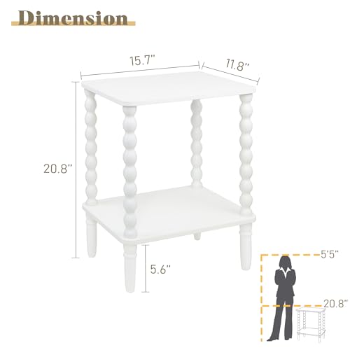 Fultyle White End Table, Small Side Table with Storage Shelf, 2-Tier Modern Night Stand for Bedroom, Living Room, Small Spaces (White) - color: White