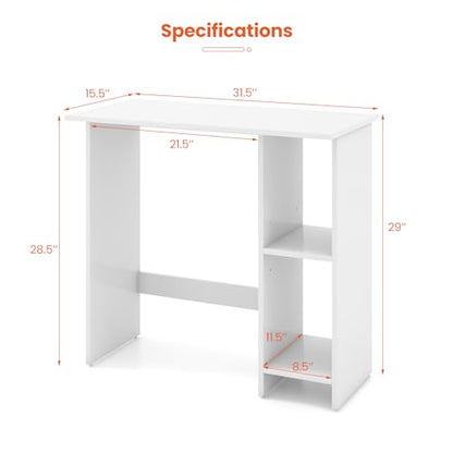Giantex Small White Desk, Compact Study Writing Desk with 3-Position Adjustable Shelf, Anti-Toppling Kit, Modern PC Laptop Table, Home Office Computer Workstation for Small Space Bedroom Dorm - color: White