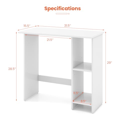 Giantex Small White Desk, Compact Study Writing Desk with 3-Position Adjustable Shelf, Anti-Toppling Kit, Modern PC Laptop Table, Home Office Computer Workstation for Small Space Bedroom Dorm - color: White