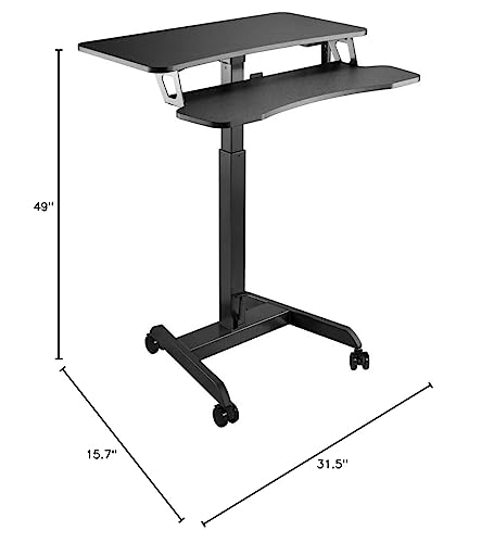 Kantek Mobile Sit Stand Height Adjustable (29"-49") Large Cart, 31.25" Wide Rolling Laptop Workstation, Keyboard Tray, Foot Pedal Control, Steel Frame, Perfect for Office Classroom Home, Black - color: Black, style: with Keyboard Tray