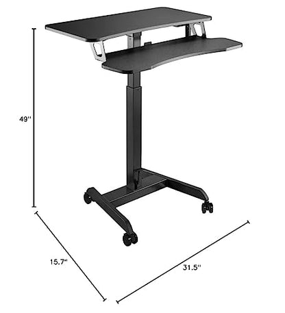Kantek Mobile Sit Stand Height Adjustable (29"-49") Large Cart, 31.25" Wide Rolling Laptop Workstation, Keyboard Tray, Foot Pedal Control, Steel Frame, Perfect for Office Classroom Home, Black - color: Black, style: with Keyboard Tray