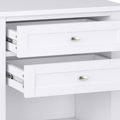 SIMPLIHOME Warm Shaker Bedside Table - 24 inch Wide Solid Wood Nightstand in White, Transitional Bedroom Side or End Table with 2 Drawers, Open Shelf Storage and Brushed Nickel Hardware - color: White