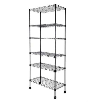 Simple Deluxe 6-Tier Shelving Units, 29.92'' W x 13.98'' D x 71.65'' H Adjustable Wire Shelving with Hanging Hooks and Wheels, Black - color: Black, size: 6-Tier, 30"W x 14"D x 72"H