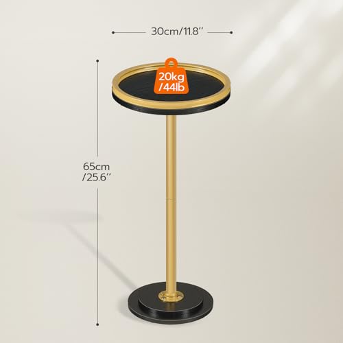 HOOBRO Small Round Side Table, Drink Table, Coffee Martini Table with Pedestal Accent for Small Spaces in Living Room, Bedroom, Sofa Couch, Black and Gold DB168BZ01 - color: Black + Gold