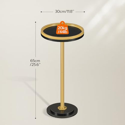 HOOBRO Small Round Side Table, Drink Table, Coffee Martini Table with Pedestal Accent for Small Spaces in Living Room, Bedroom, Sofa Couch, Black and Gold DB168BZ01 - color: Black + Gold